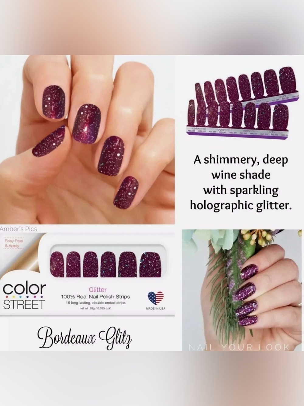 Bordeaux Glitz, NIP (1) Set Color Street Nail Polish Strips